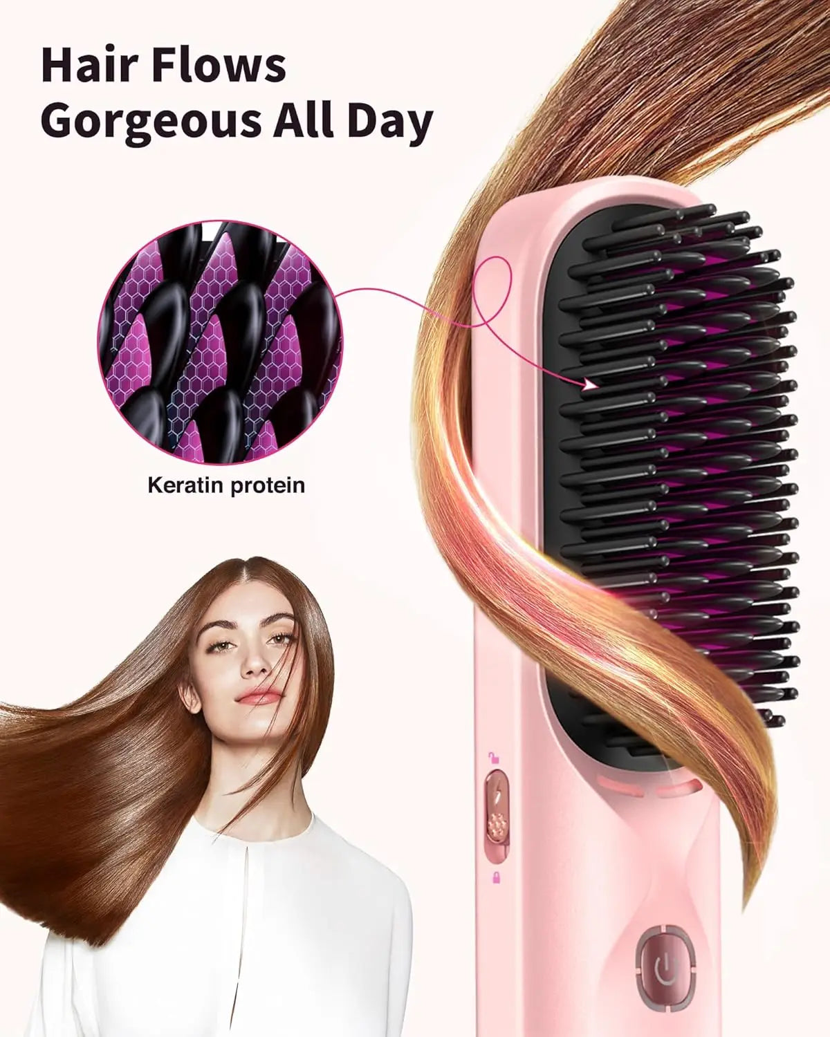 BOPCAL Cordless Hair Straightening Brush 450F Fast Heating 30s Travel