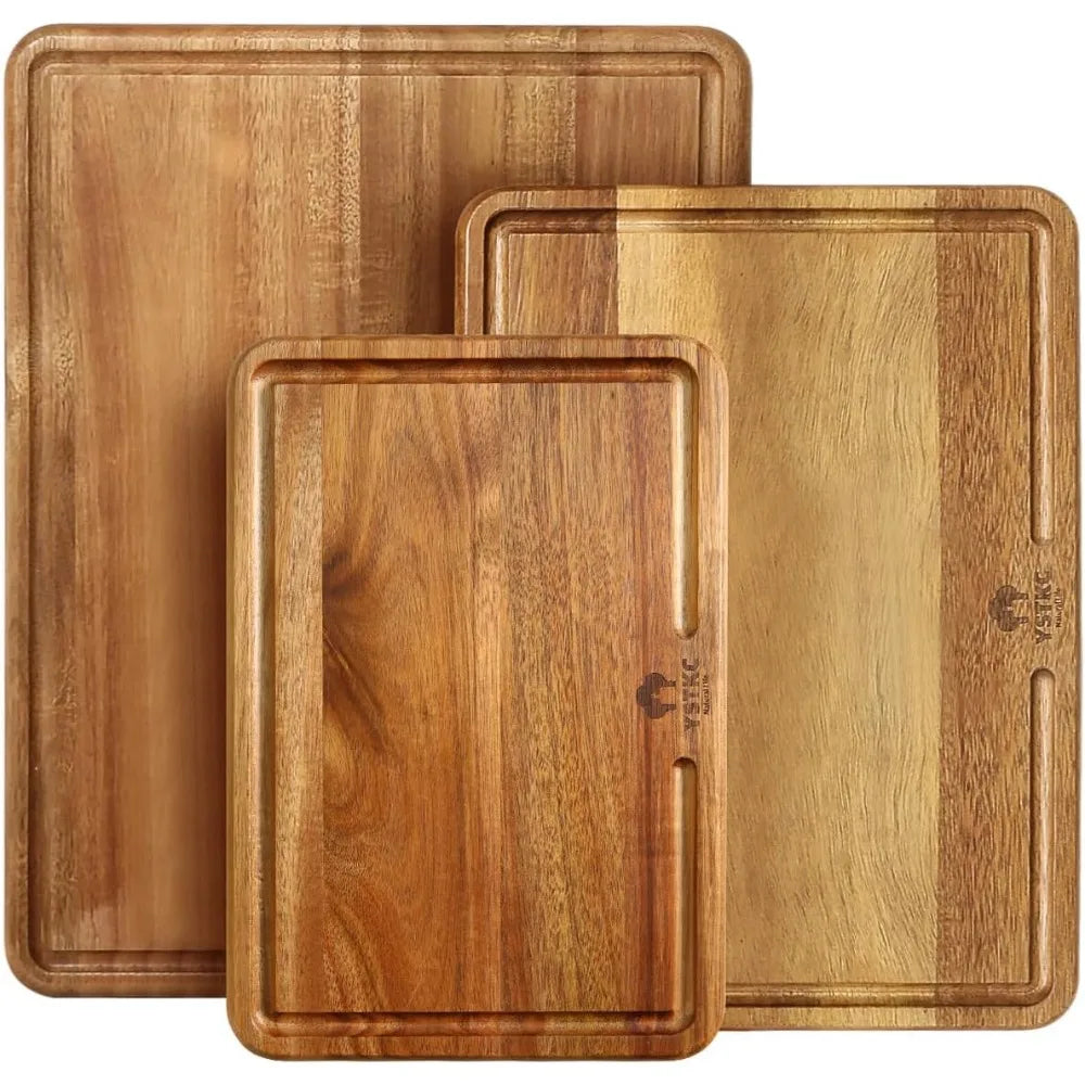 YSTKC Acacia Wood Cutting Board Set Of 3 For Kitchen