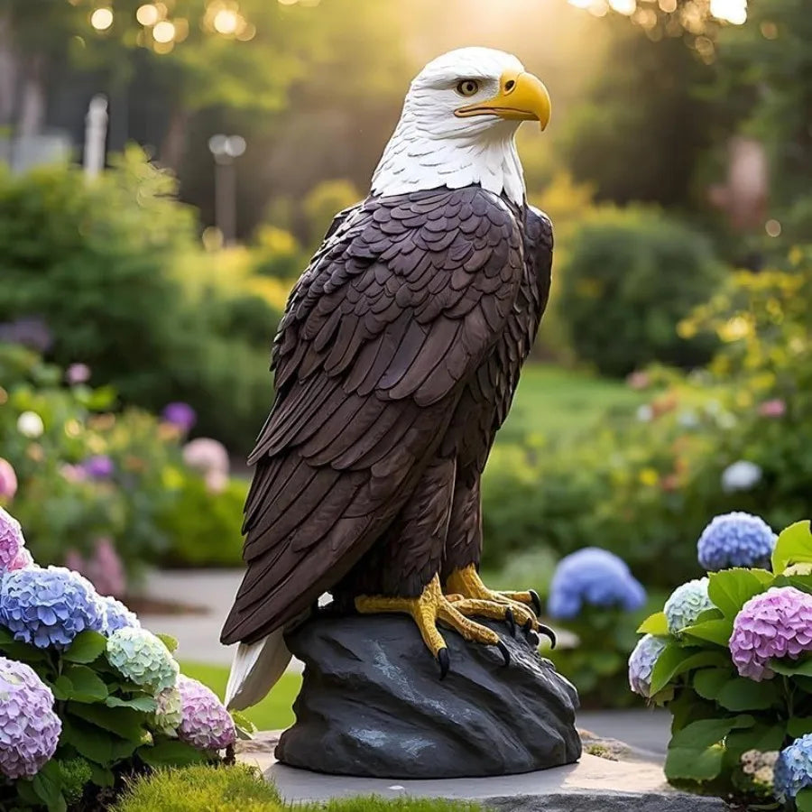 Bald Eagle Resin Statue Outdoor Garden Decor Majestic Hand Painted
