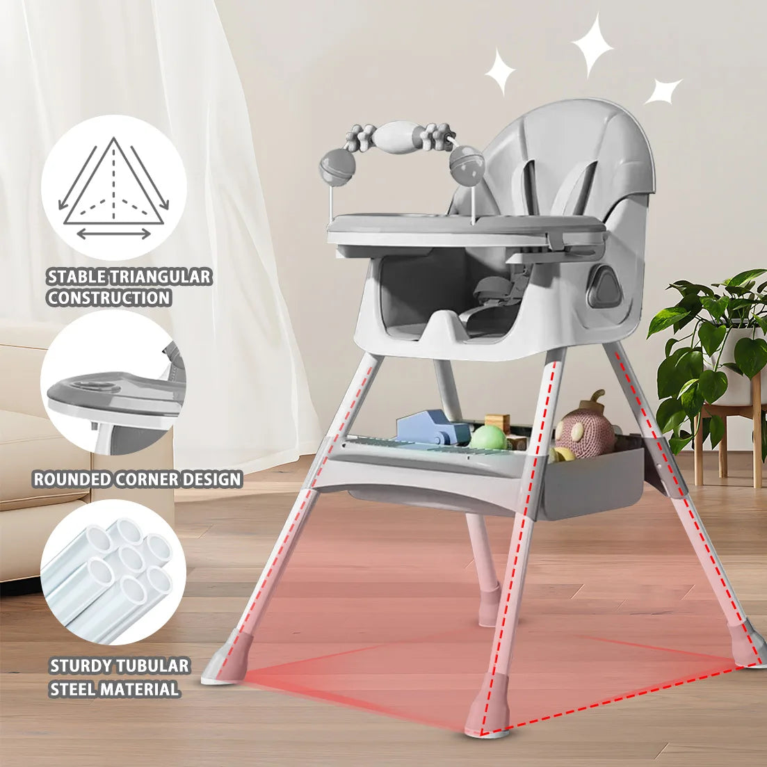 UBRAVOO Foldable Baby High Chair With Tray And Toy Rack