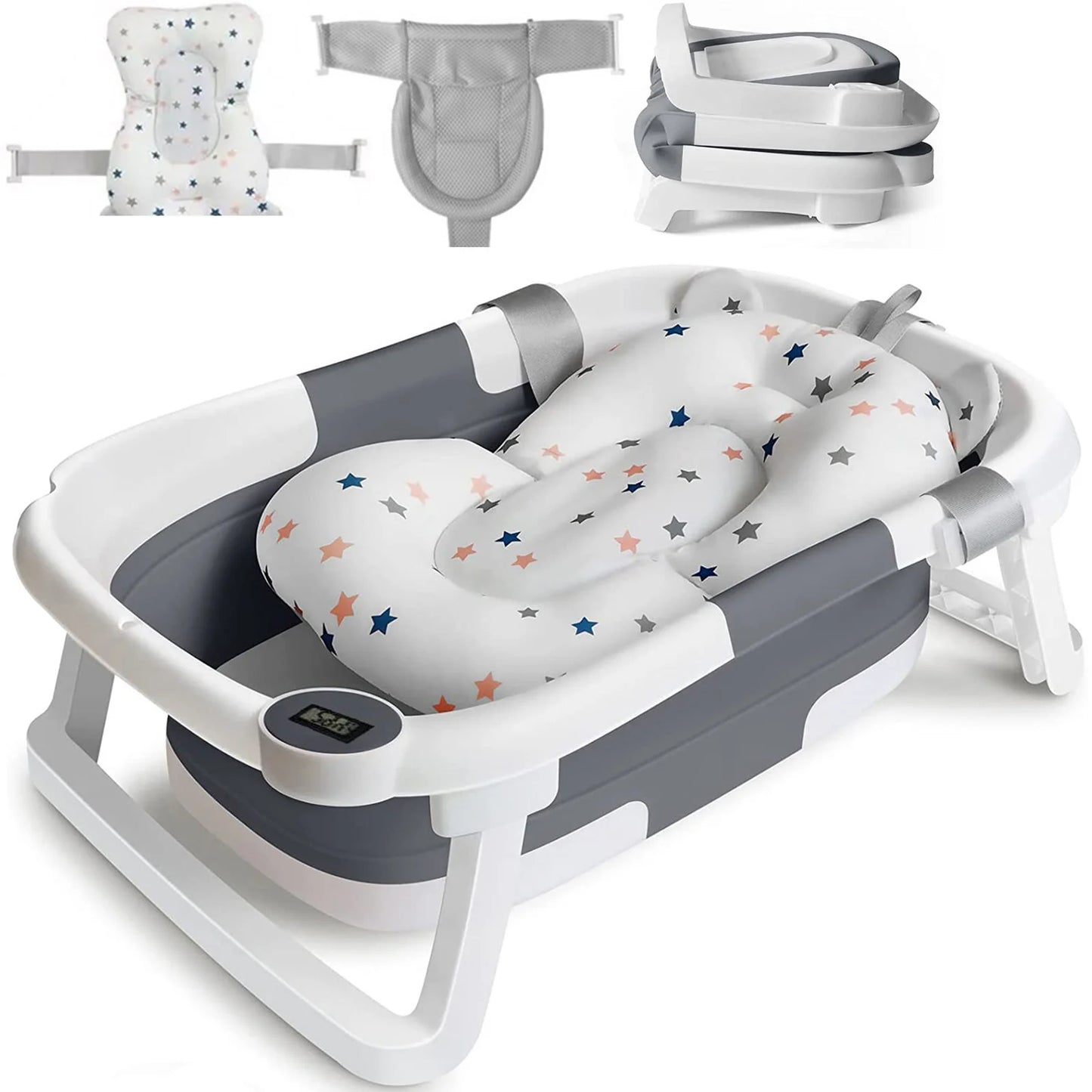 Foldable Baby Bathtub With Bath Cushion And Thermometer