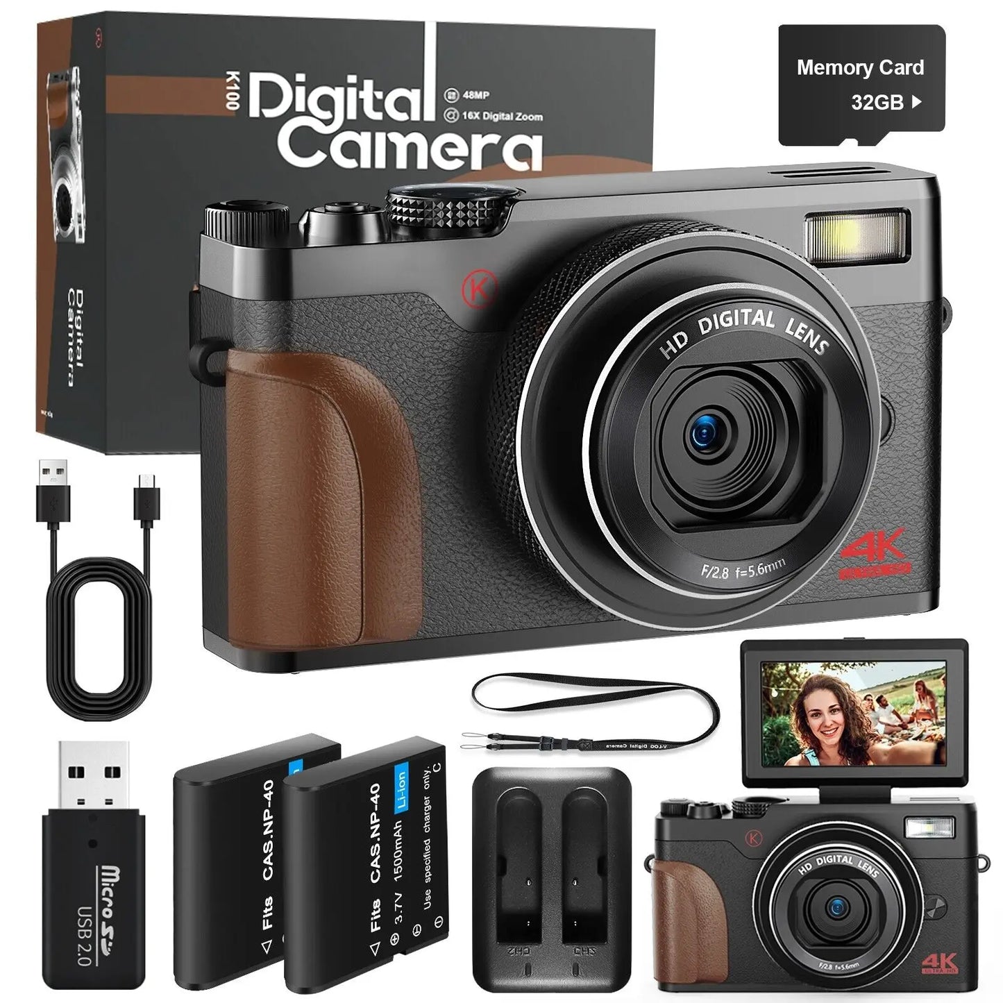 NBD 56MP 4K Autofocus Digital Camera With 32GB Card Bundle