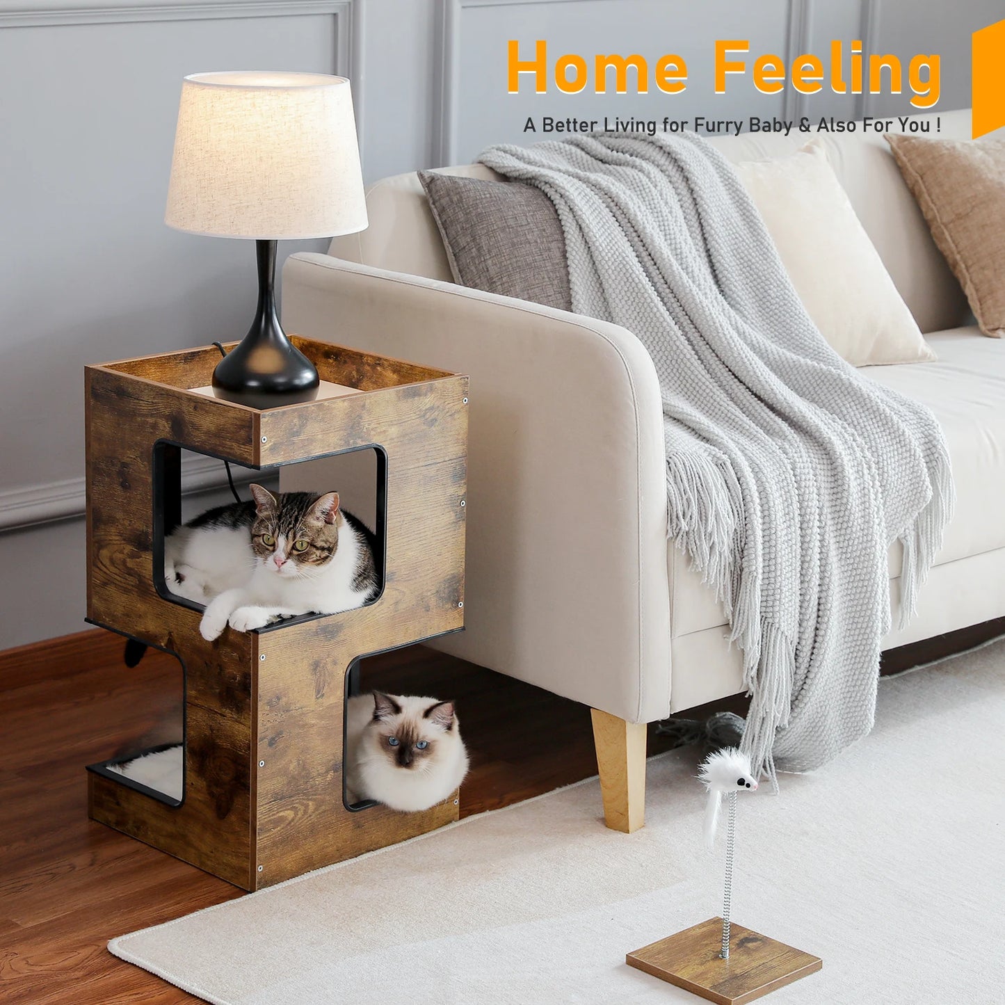 PAWZ Road Wood Cat Condo Tower With Scratching Pad Mats