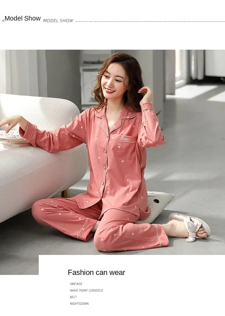 Guangdong Women Cotton Pajamas Set Button Down Nightwear