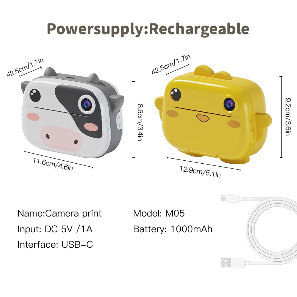 Kids Instant Print Camera 16G 1080P HD Photo Printer Gift