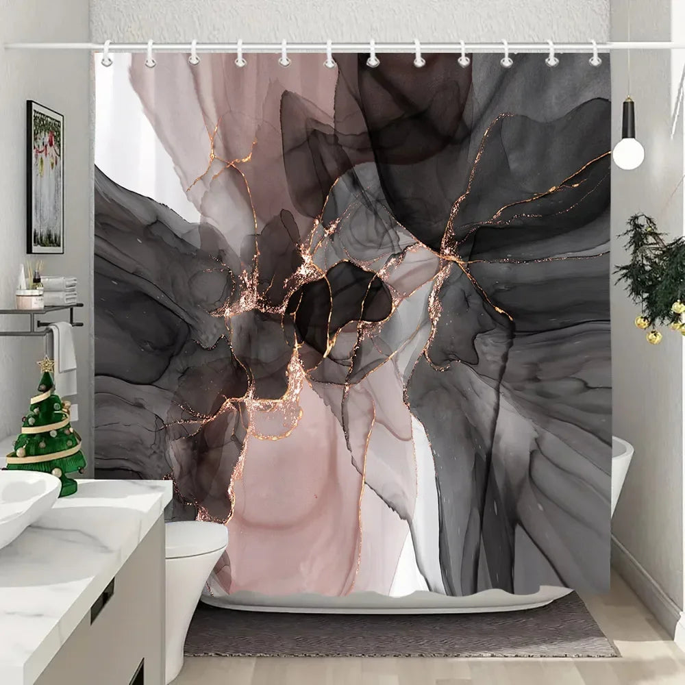 JEJOMEAG Marble Shower Curtain Textured Pattern Polyester Washable