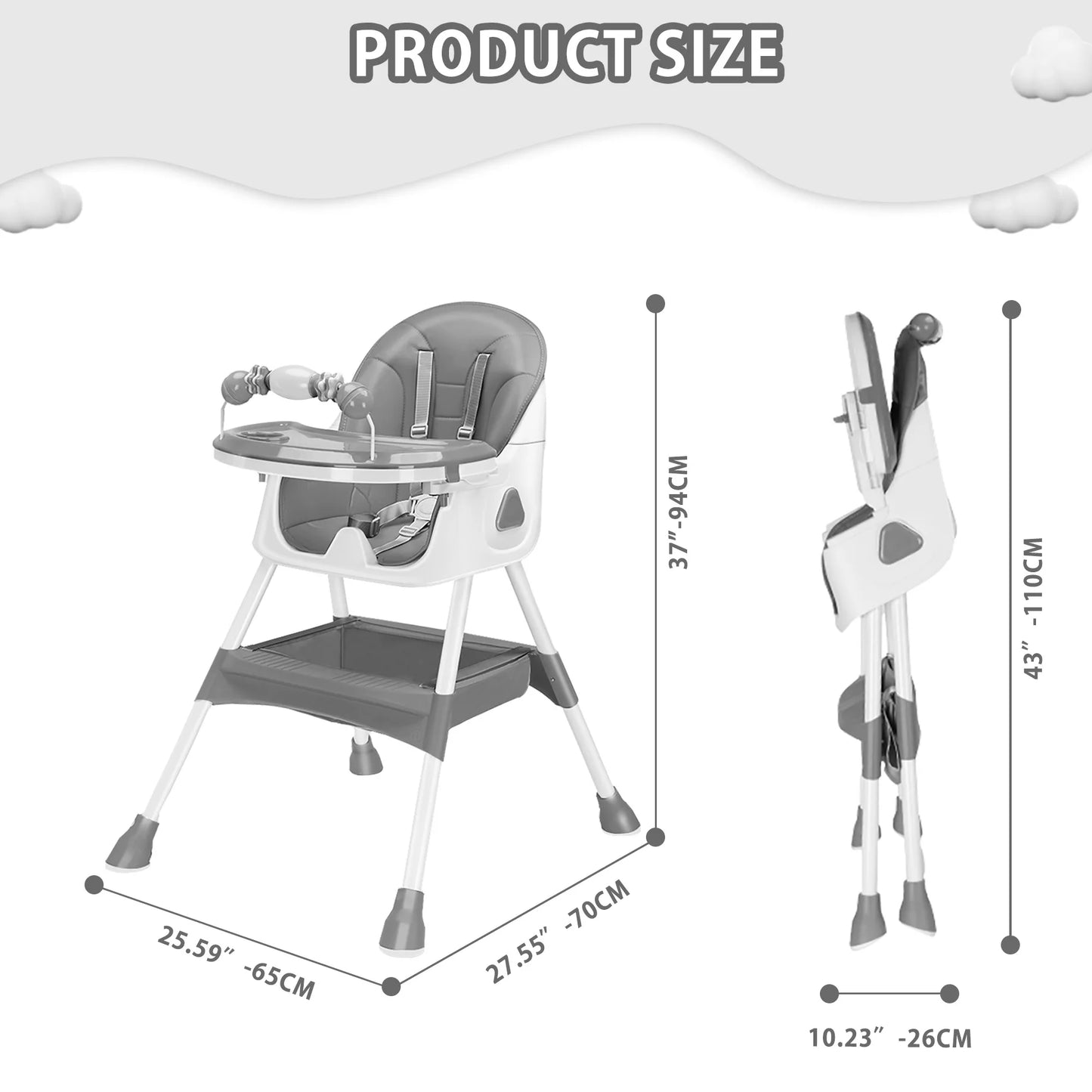 UBRAVOO Foldable Baby High Chair With Tray And Toy Rack