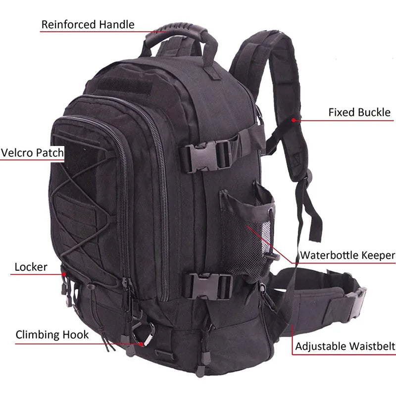 LQARMY 65L Military Tactical MOLLE Backpack Rucksack Outdoors