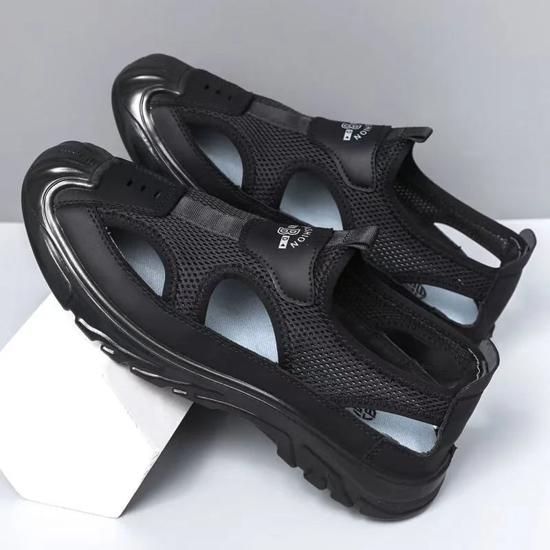 Mens Breathable Hooded Sandals With Hollow Mesh Holes Lightweight EVA