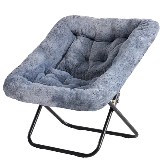 JHK Cozy Faux Fur Saucer Chair Folding Metal Frame