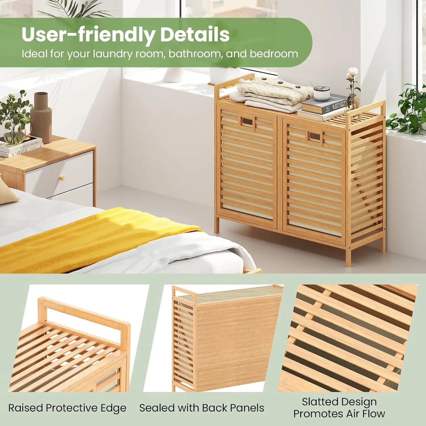 Tilt Out Bamboo Laundry Storage Hamper With Removable Bins