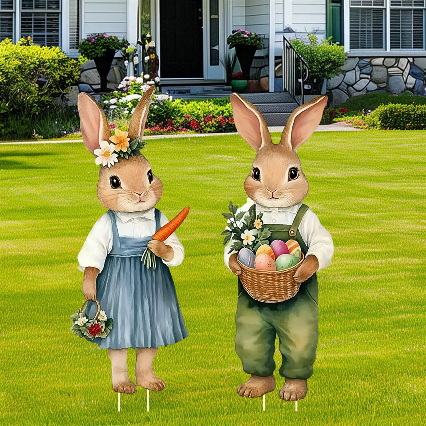 Springtime Bunny Garden Stakes Easter Yard Decor Whimsical Outdoor Signs
