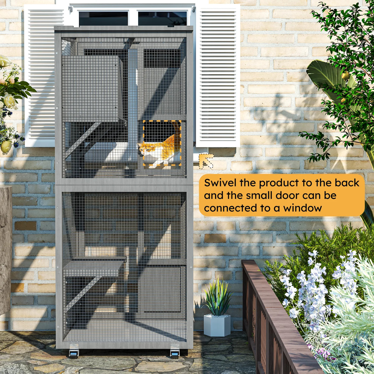 Outdoor Cat Catio Enclosure With Wheels And Waterproof Roof