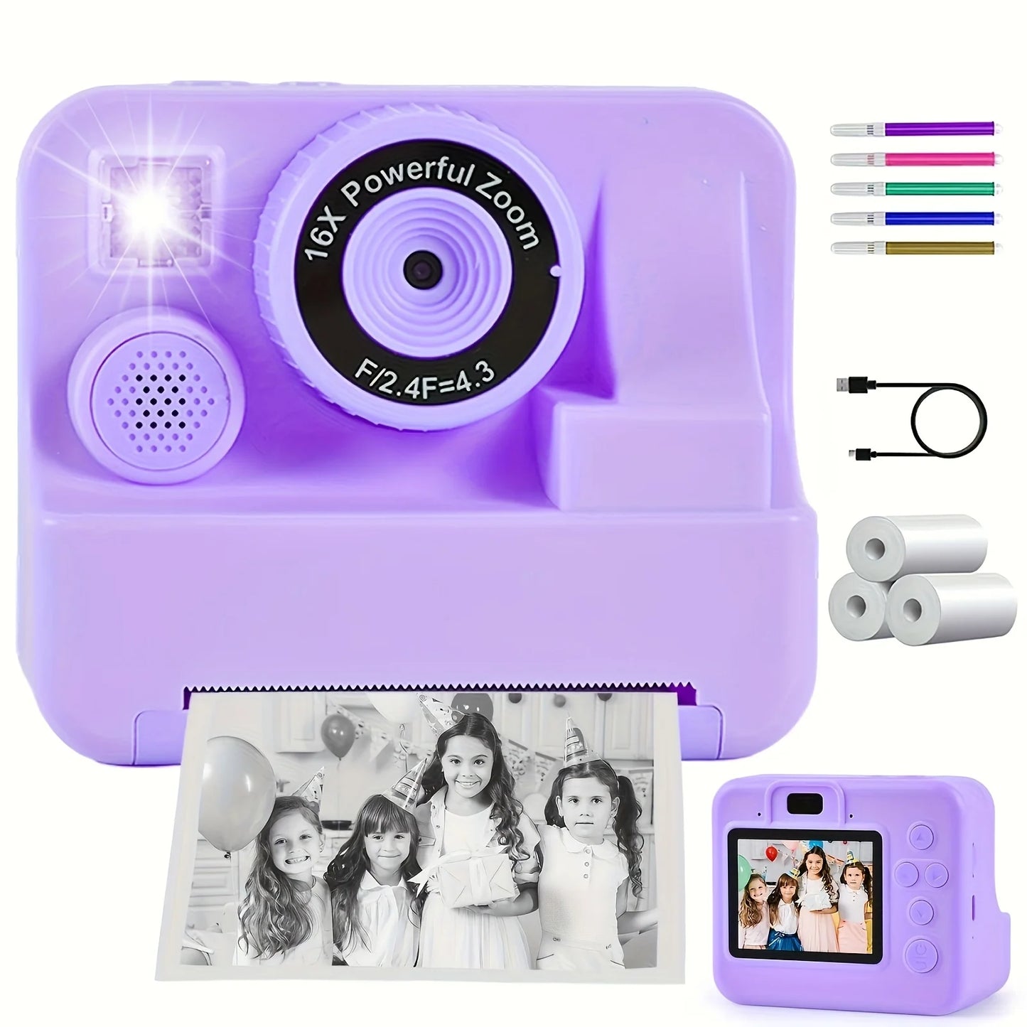 Instant Print Camera For Kids With Front And Back Cameras