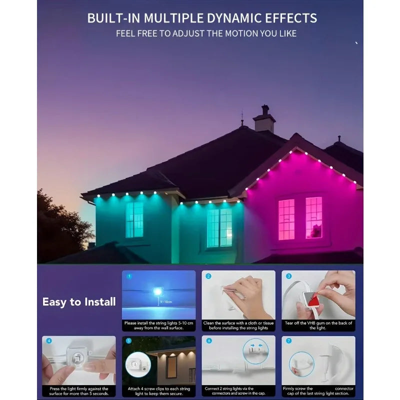 150ft 100ft 50ft Permanent Outdoor Lights Smart RGBIC Outdoor Lights with 75 Scene Modes String Lights with 90 LEDs for Garden