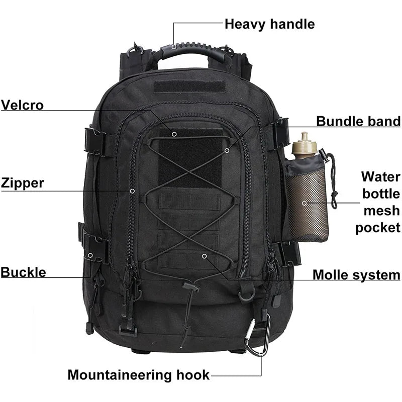 LQARMY 65L Military Tactical MOLLE Backpack Rucksack Outdoors