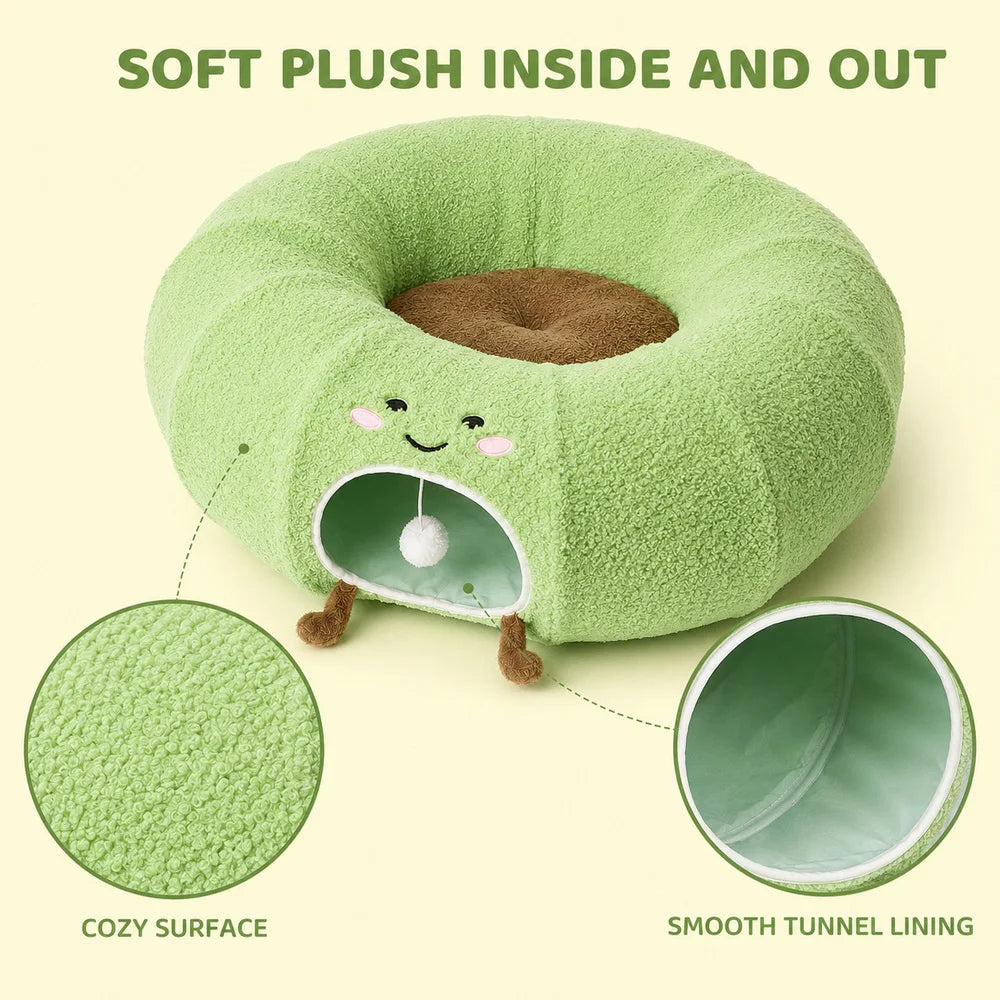 Convertible Cat Tunnel Bed With Donut Cushion For Indoor Cats