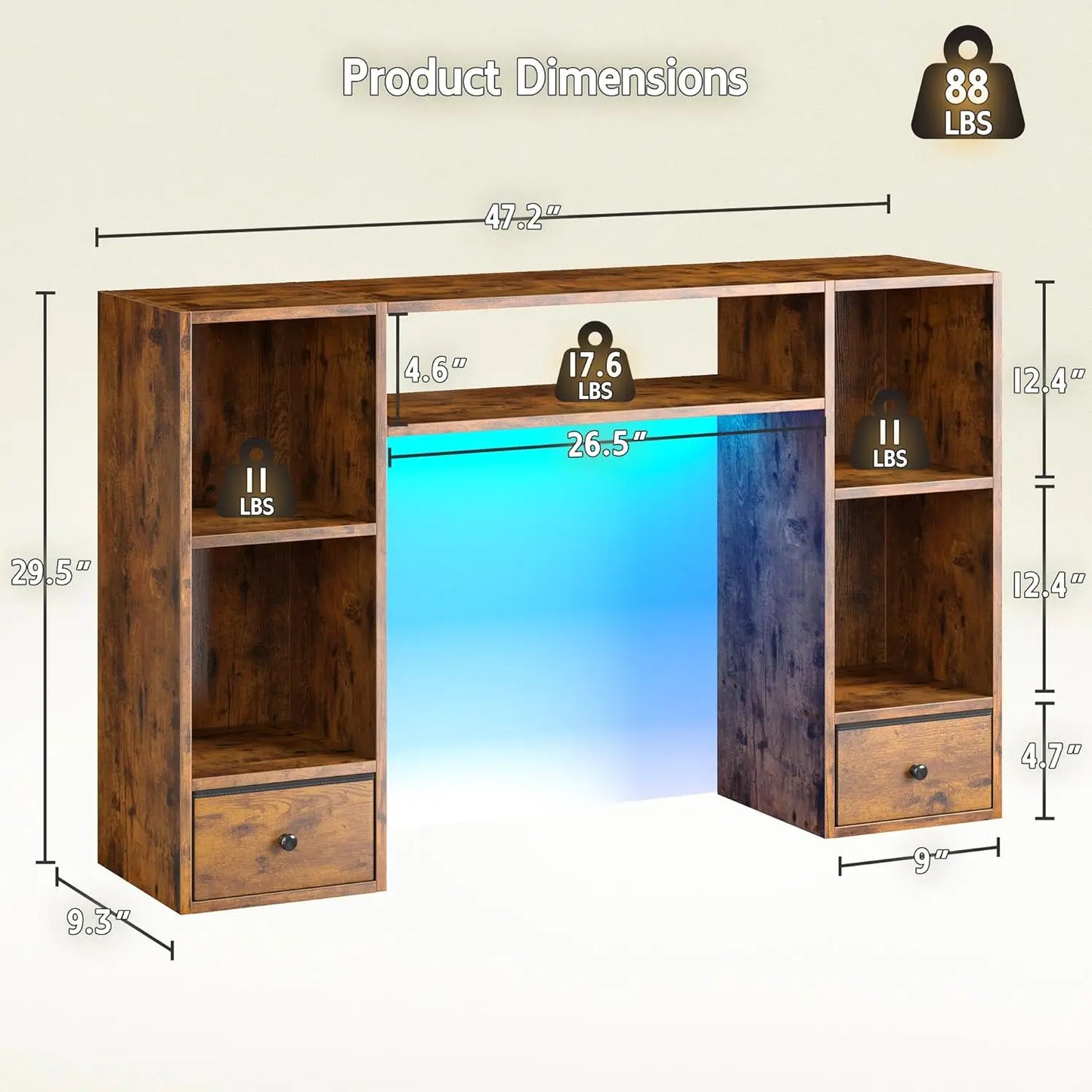 ZHILU Desktop Bookshelf With LED Lights For Desk Organizer
