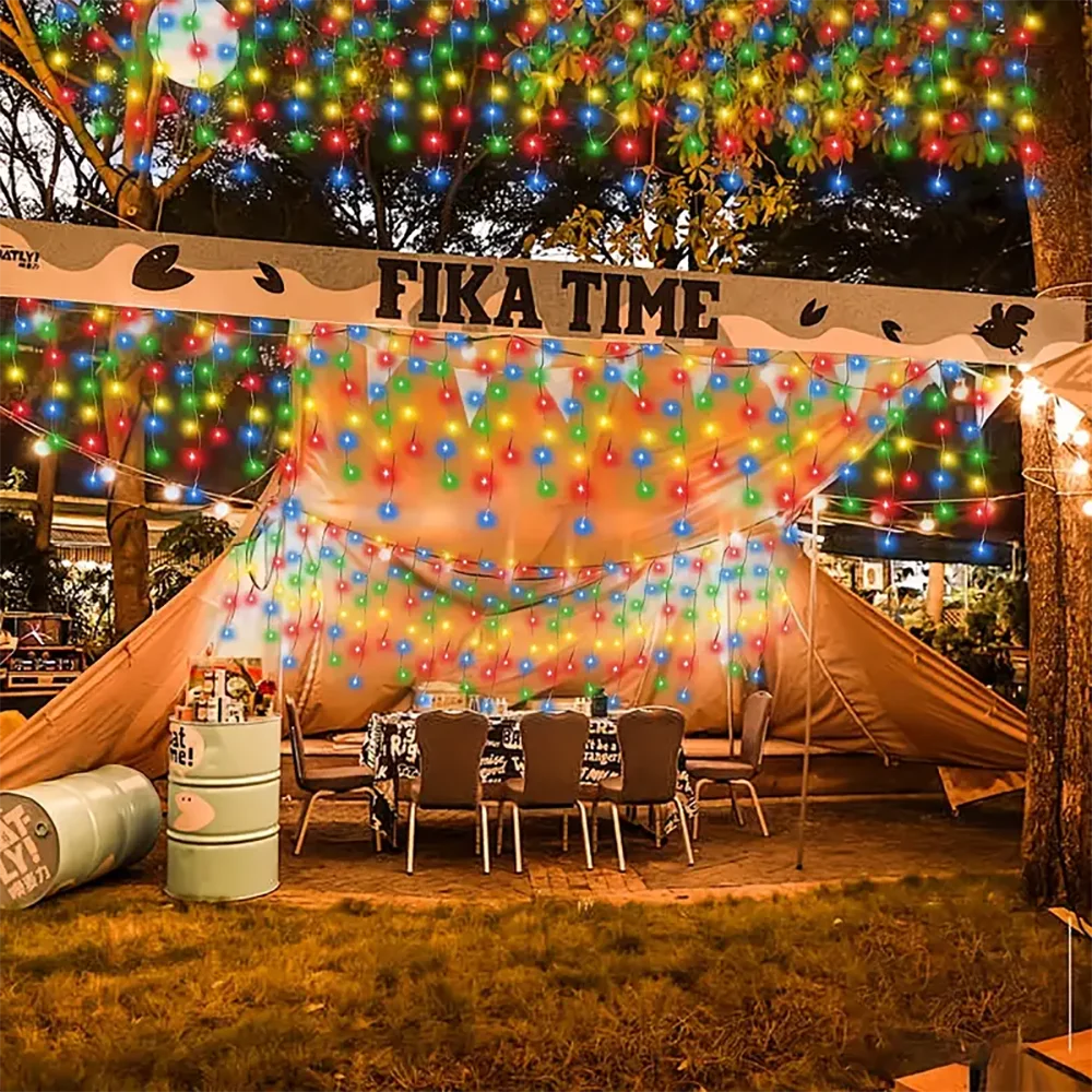 WELPUR Solar Icicle Curtain Lights Outdoor LED 8 Modes