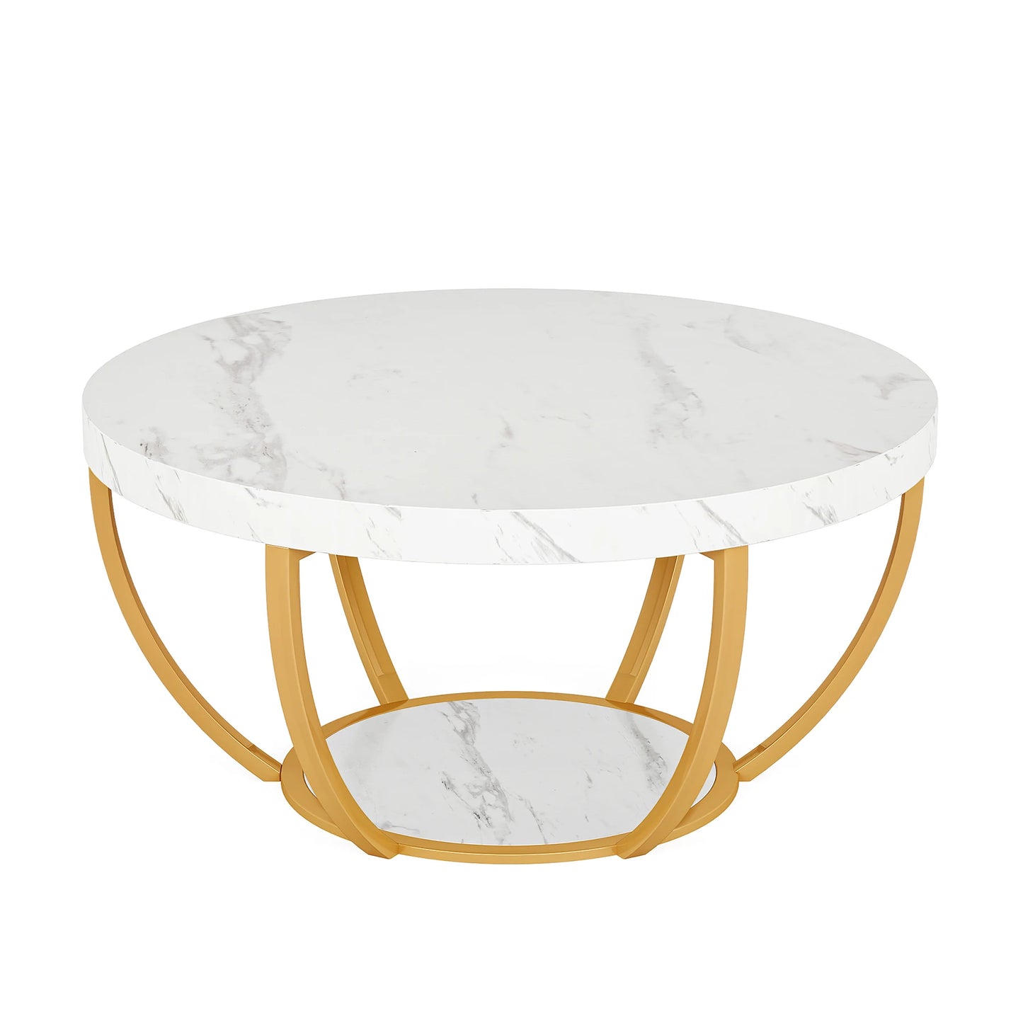 Tribesigns Round Coffee Table With Storage Shelves, Industrial Minimalist Wood