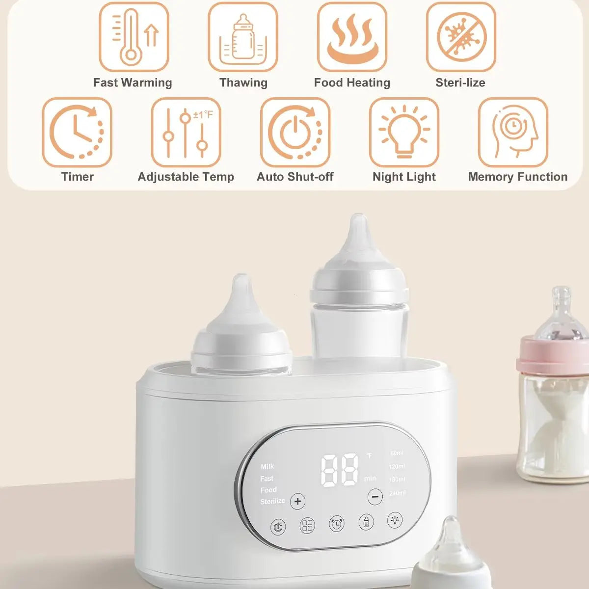 Hign-concerned 10-in-1 Baby Bottle Warmer Dual Heating With Timer