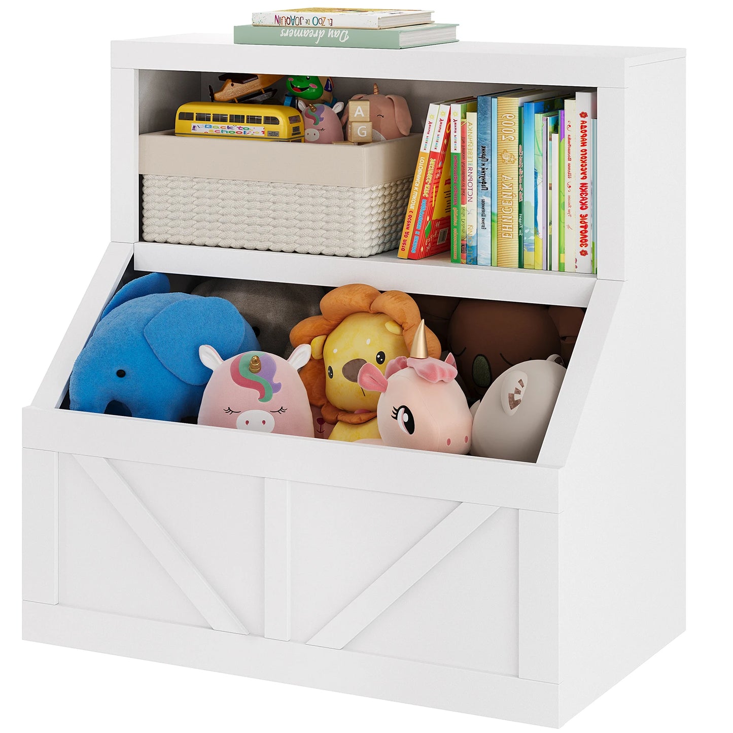Wooden Kids Bookshelf With Cubby Toy Storage Organizer For Playroom