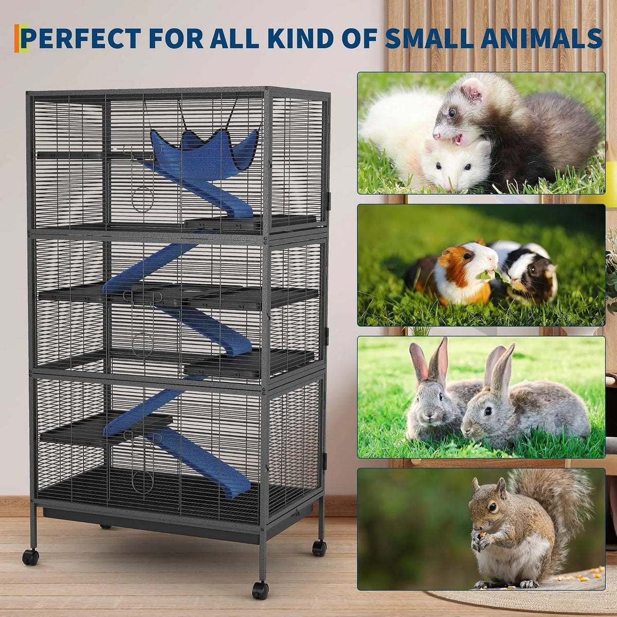 Metal Small Animal Cage with Ramps Hammock and Removable Tray