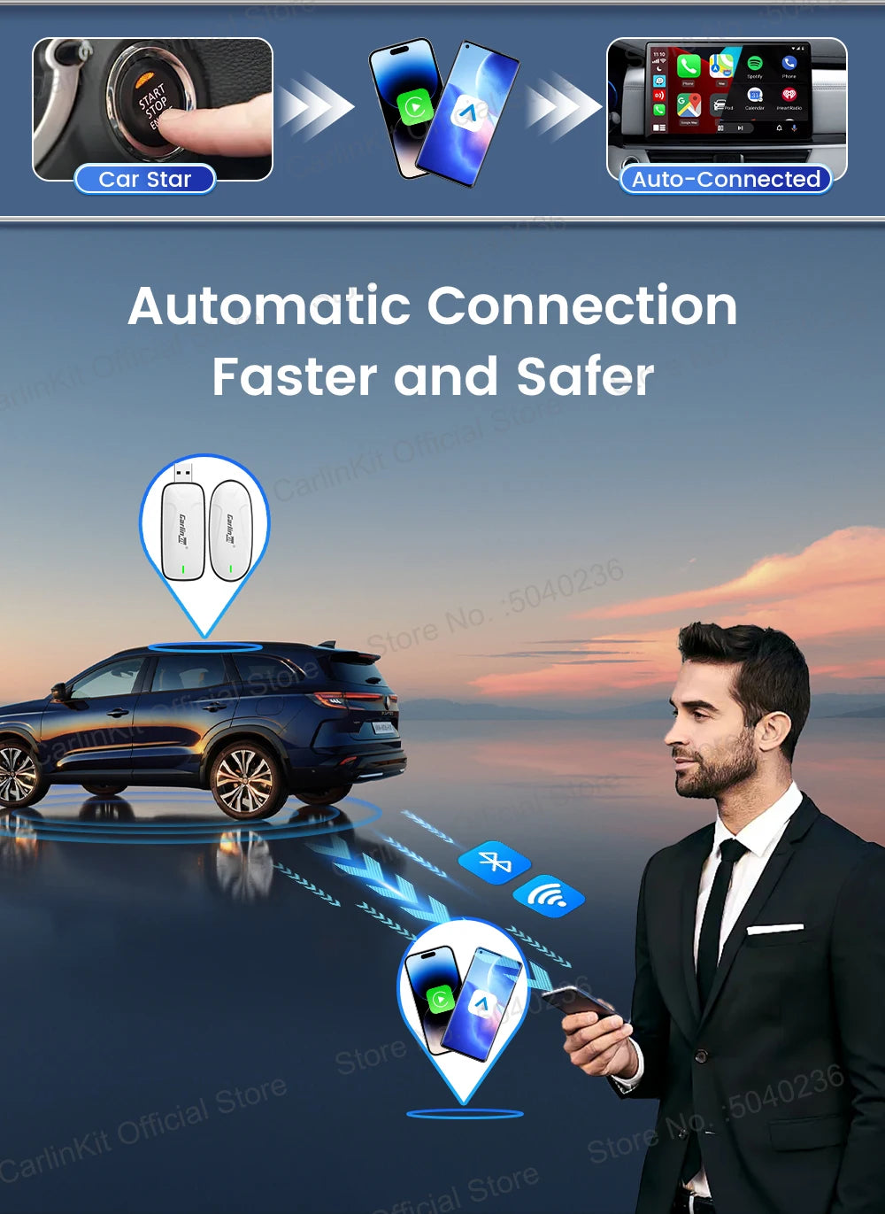 Carlinkit X1CA Baidu Carlife Wireless CarPlay Adapter 2In1