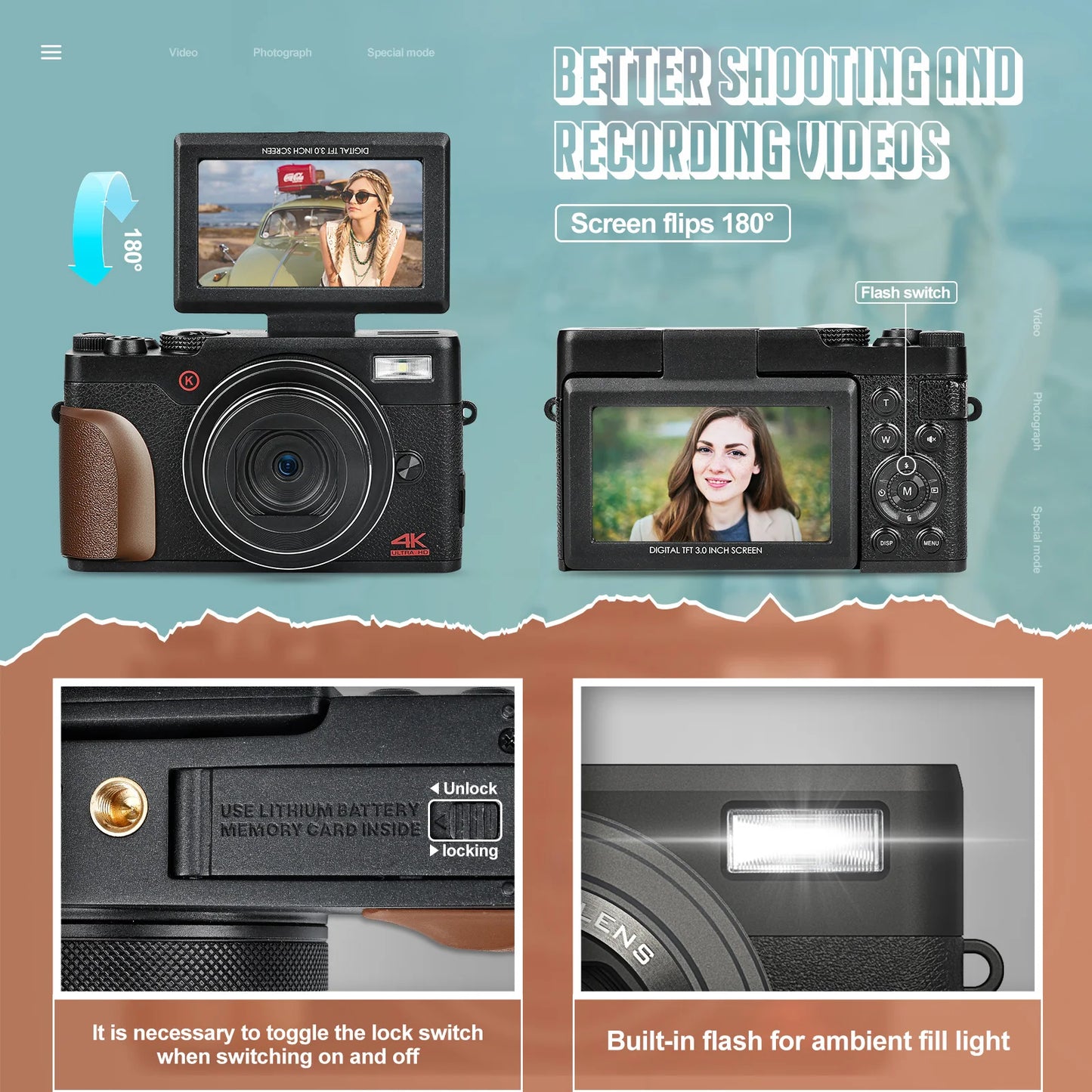 NBD 56MP 4K Autofocus Digital Camera With 32GB Card Bundle