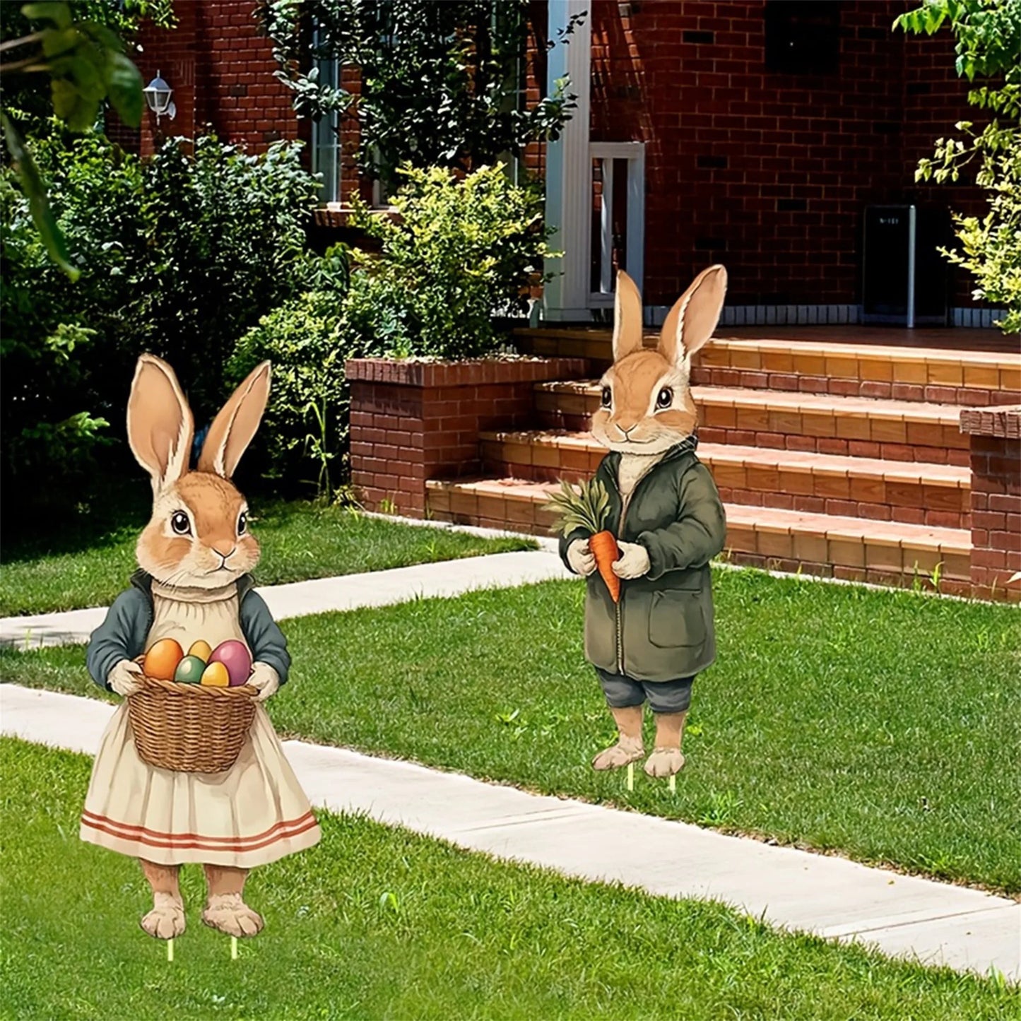Springtime Bunny Garden Stakes Easter Yard Decor Whimsical Outdoor Signs