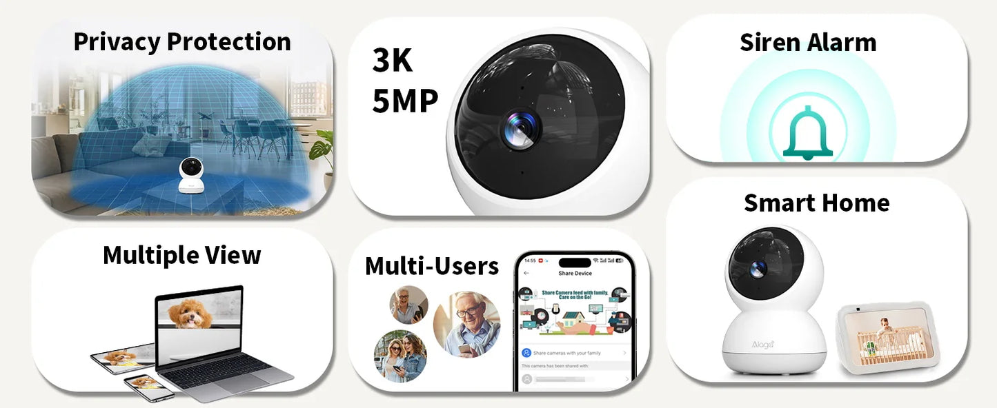 ALAGA 5MP PTZ Wireless CCTV Camera Auto Tracking Night Vision