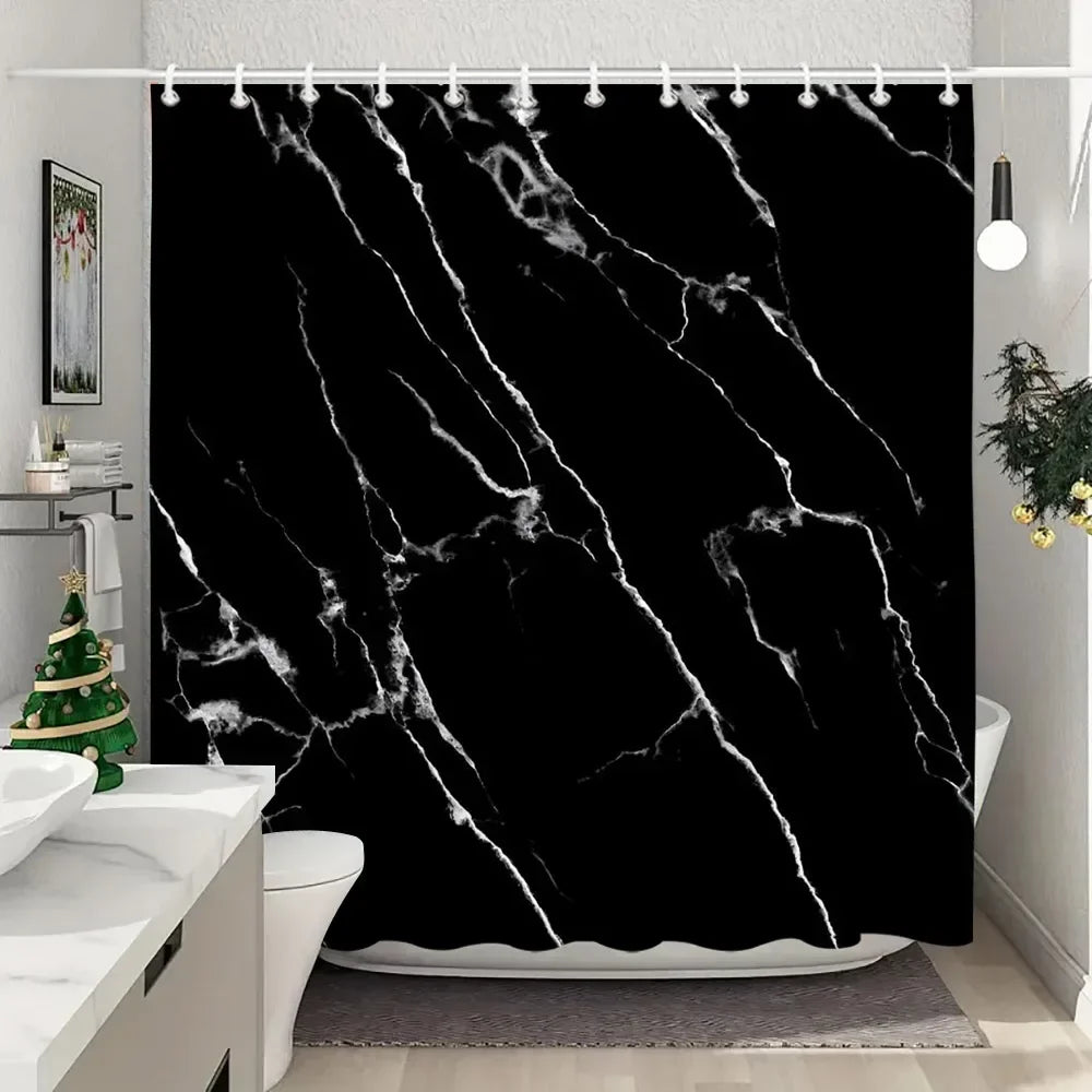 JEJOMEAG Marble Shower Curtain Textured Pattern Polyester Washable