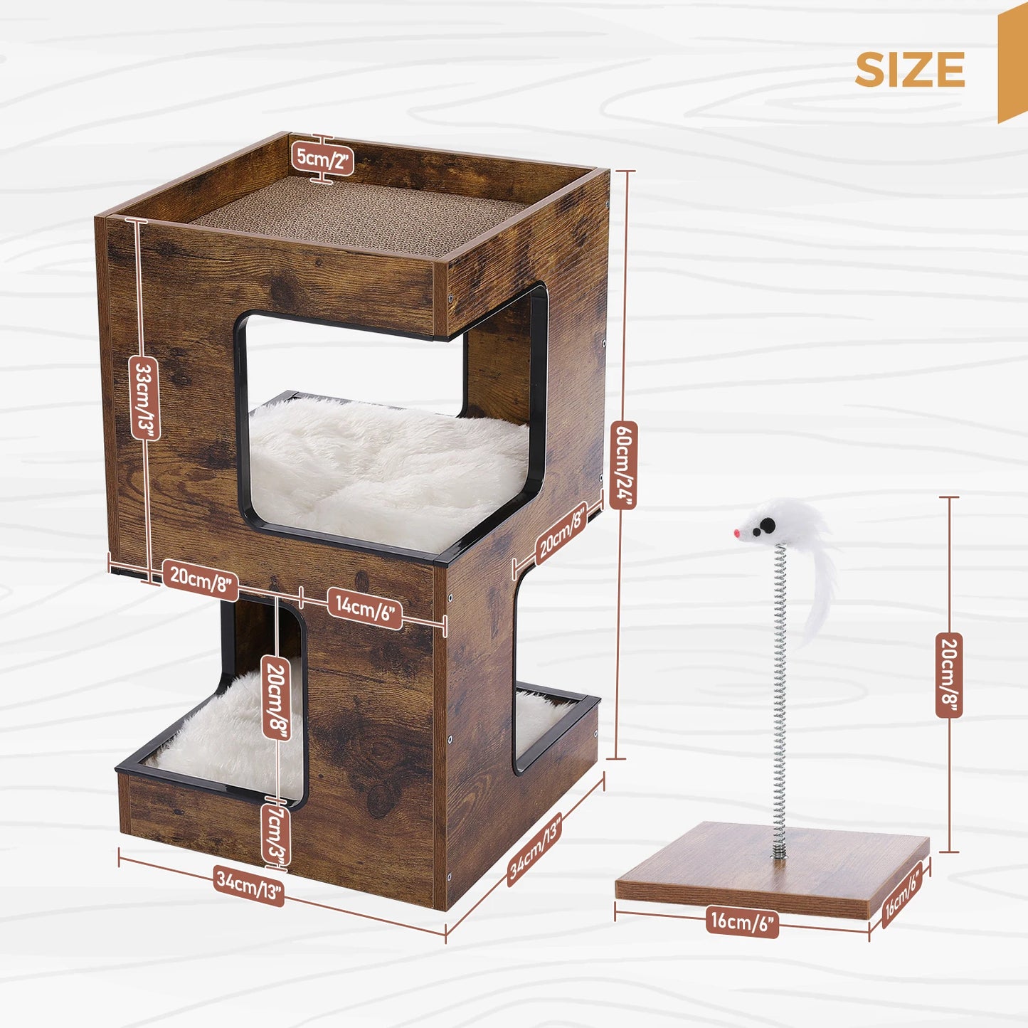 PAWZ Road Wood Cat Condo Tower With Scratching Pad Mats