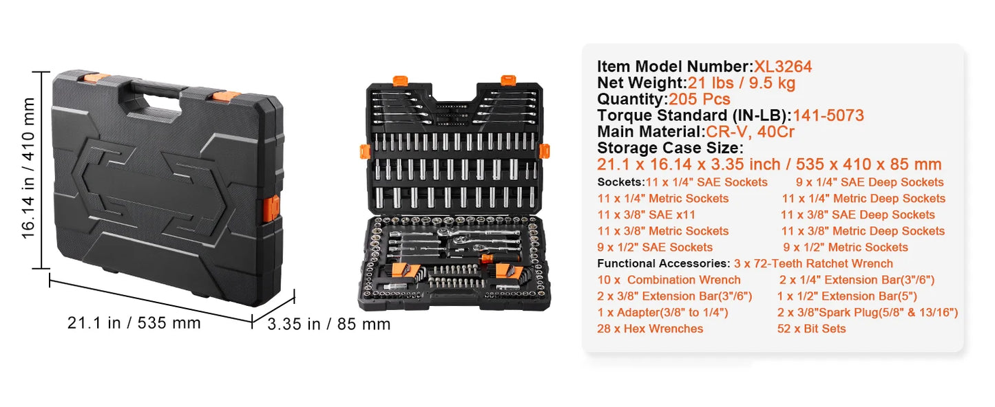 SucceBuy Comprehensive Mechanics Set With Deep And Standard Sockets SAEAndMetric