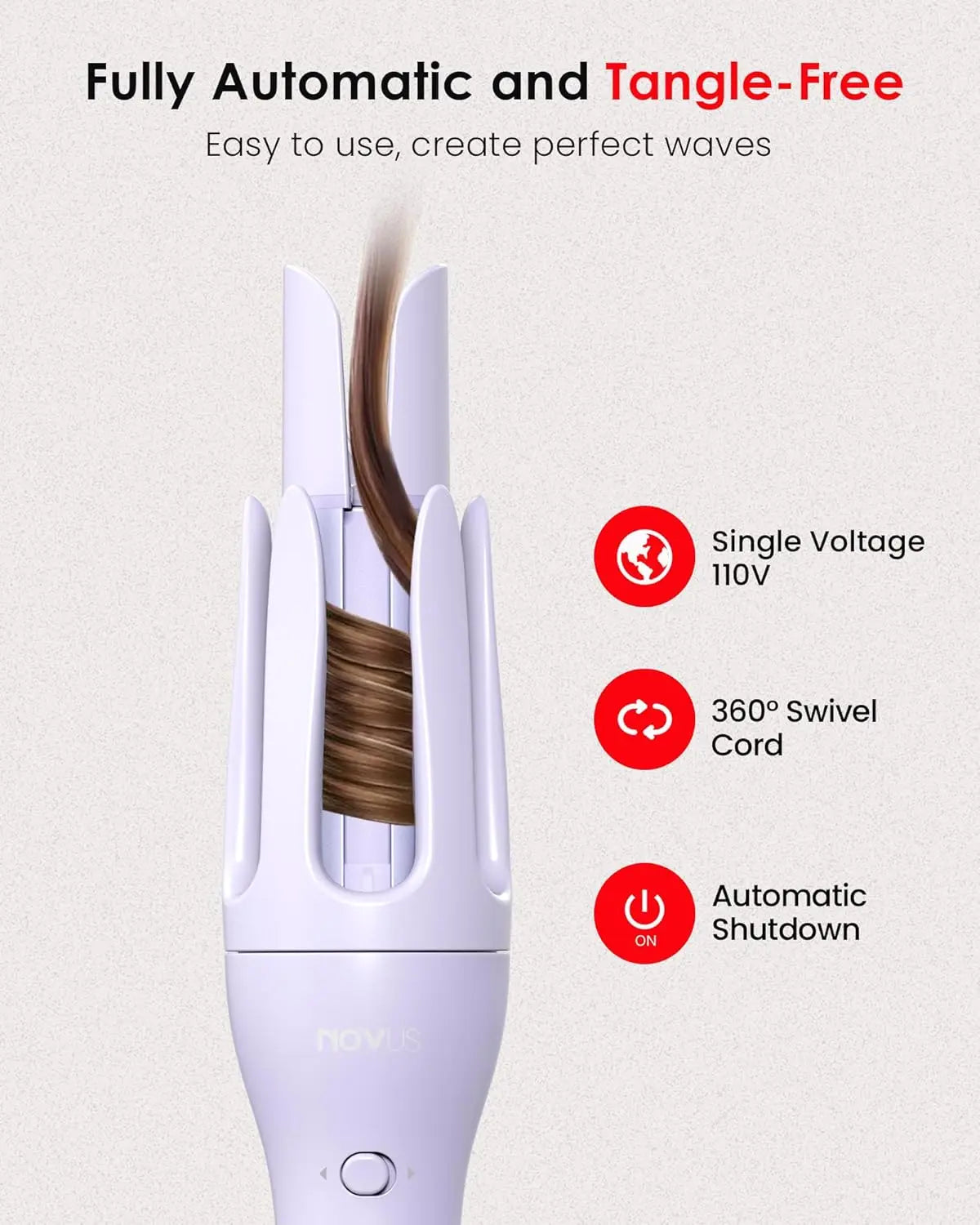 NOVUS Rotating Curling Iron for Effortless Beach Waves