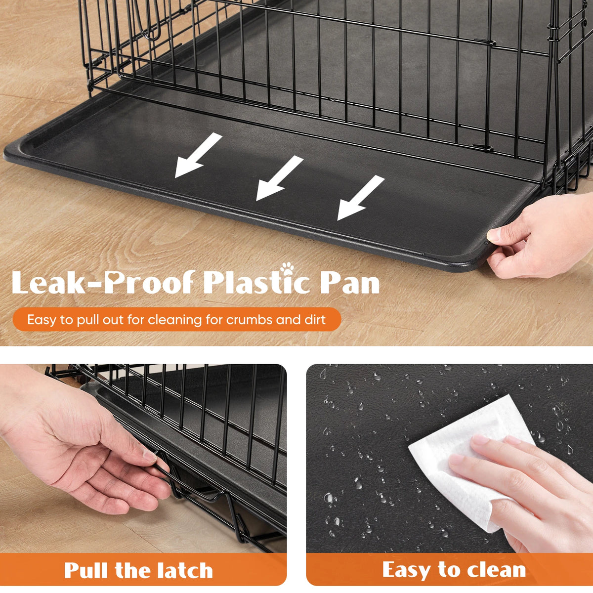 JHK Folding Metal Wire Dog Crate With Leak Proof Pan