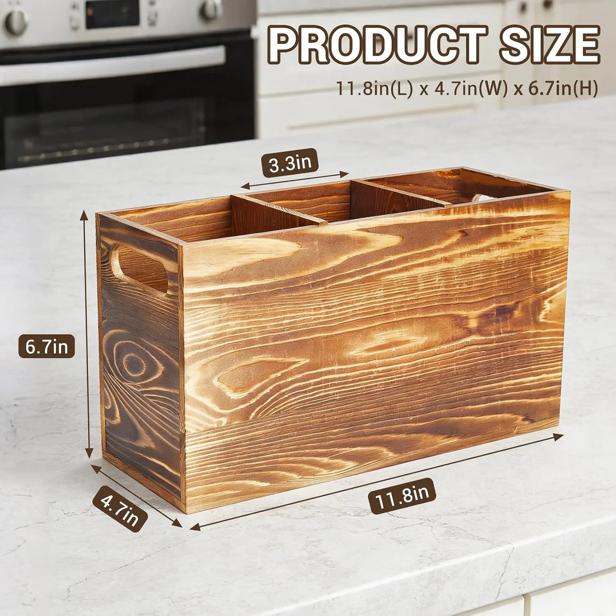 Garvee Rustic Pine Wood Utensil Holder Caddy for Dining Tables