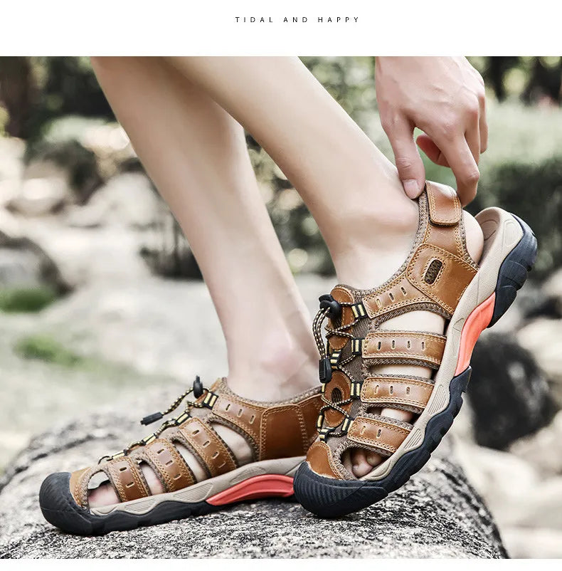 MIXIDELAI Men Sandals Genuine Leather Outdoor Rome Design