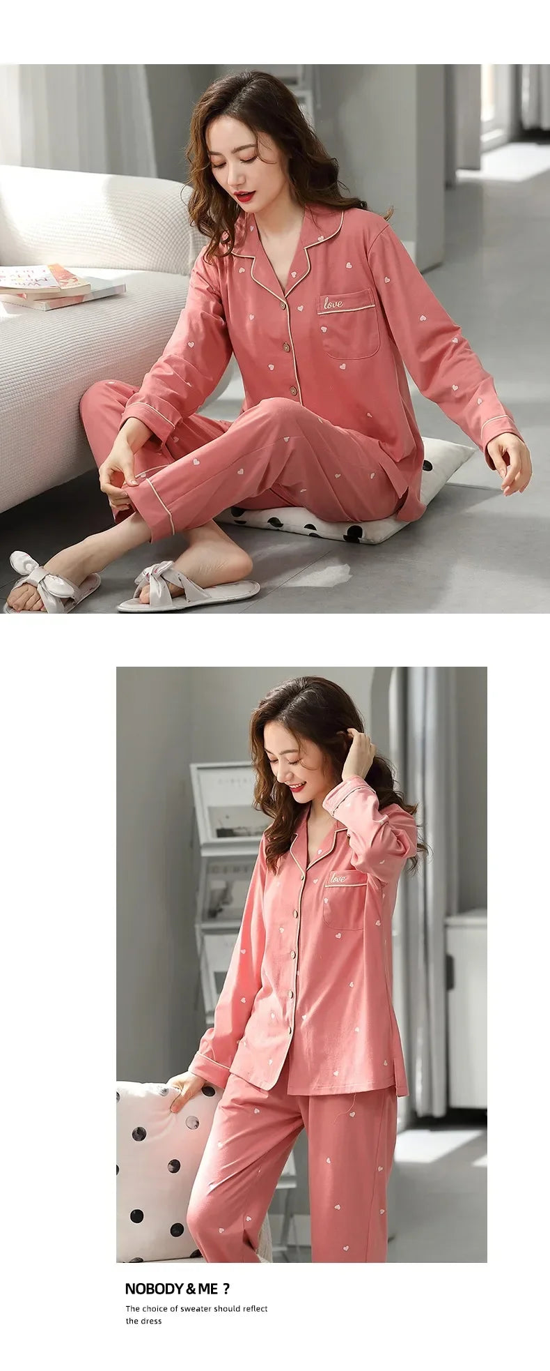 Guangdong Women Cotton Pajamas Set Button Down Nightwear