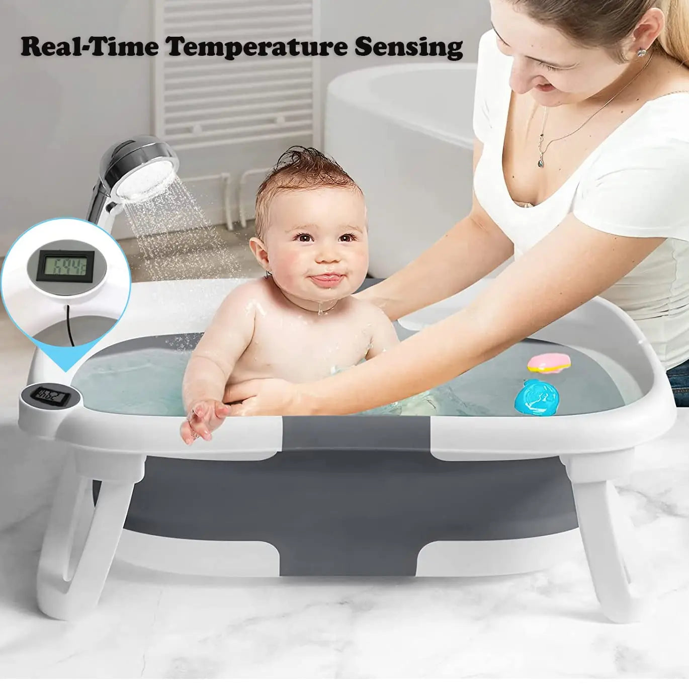 Foldable Baby Bathtub With Bath Cushion And Thermometer