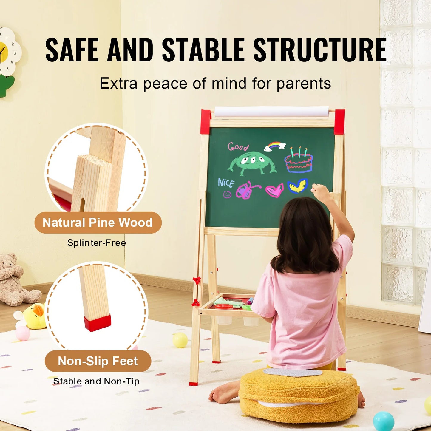 SucceBuy Wooden Magnetic Drawing Board For Kids DoubleSided Whiteboard