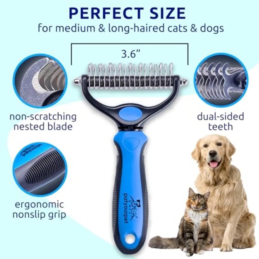 Double-Sided Deshedding Brush for Indoor Cats and Dogs