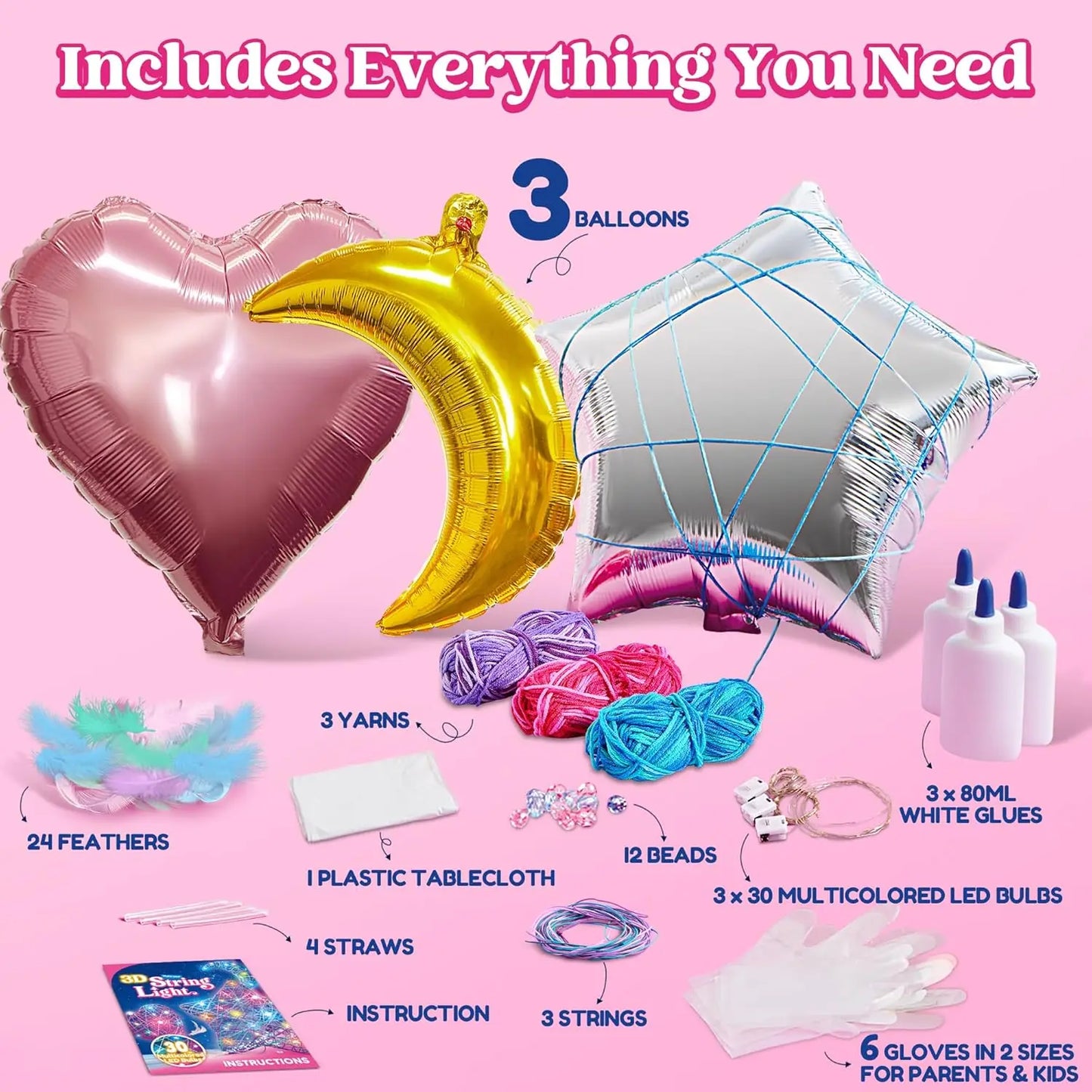 Joyfy ThreeDimensional String Art Kit Light Up LED Bulbs Set