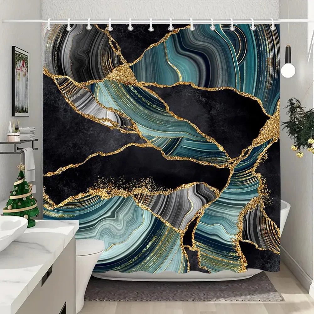 JEJOMEAG Marble Shower Curtain Textured Pattern Polyester Washable