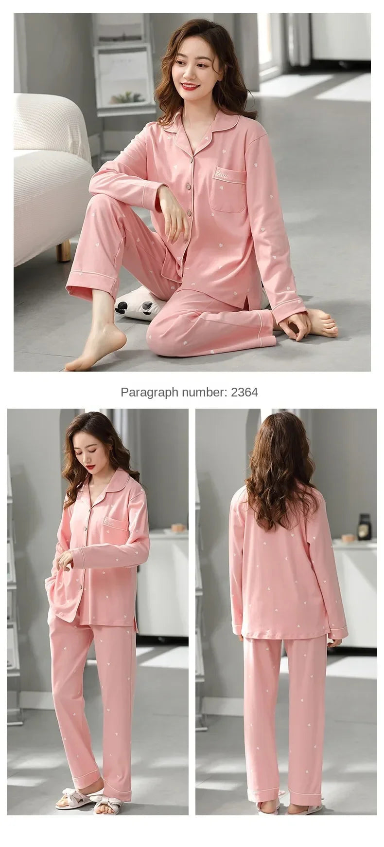 Guangdong Women Cotton Pajamas Set Button Down Nightwear