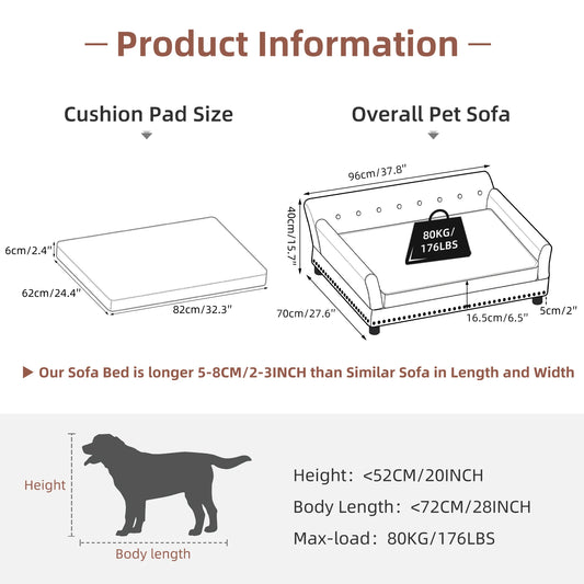 BINGOPAWCN Elevated Dog Bed Sofa Microfiber Leather Lounge