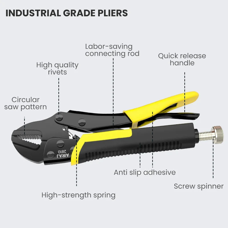 AIRAJ 5 Piece Locking Pliers Set Quick Release Curved Mouth