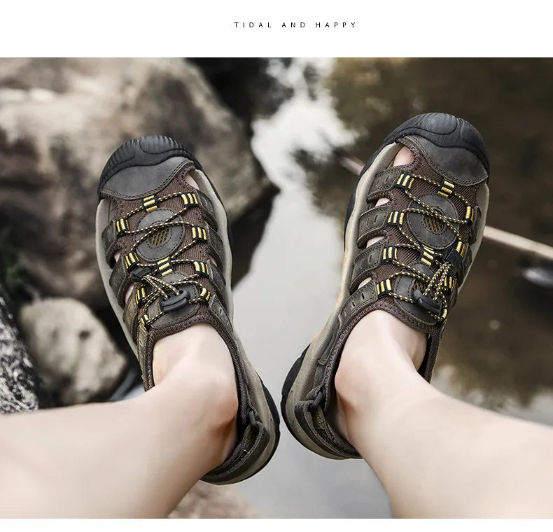 MIXIDELAI Men Sandals Genuine Leather Outdoor Rome Design