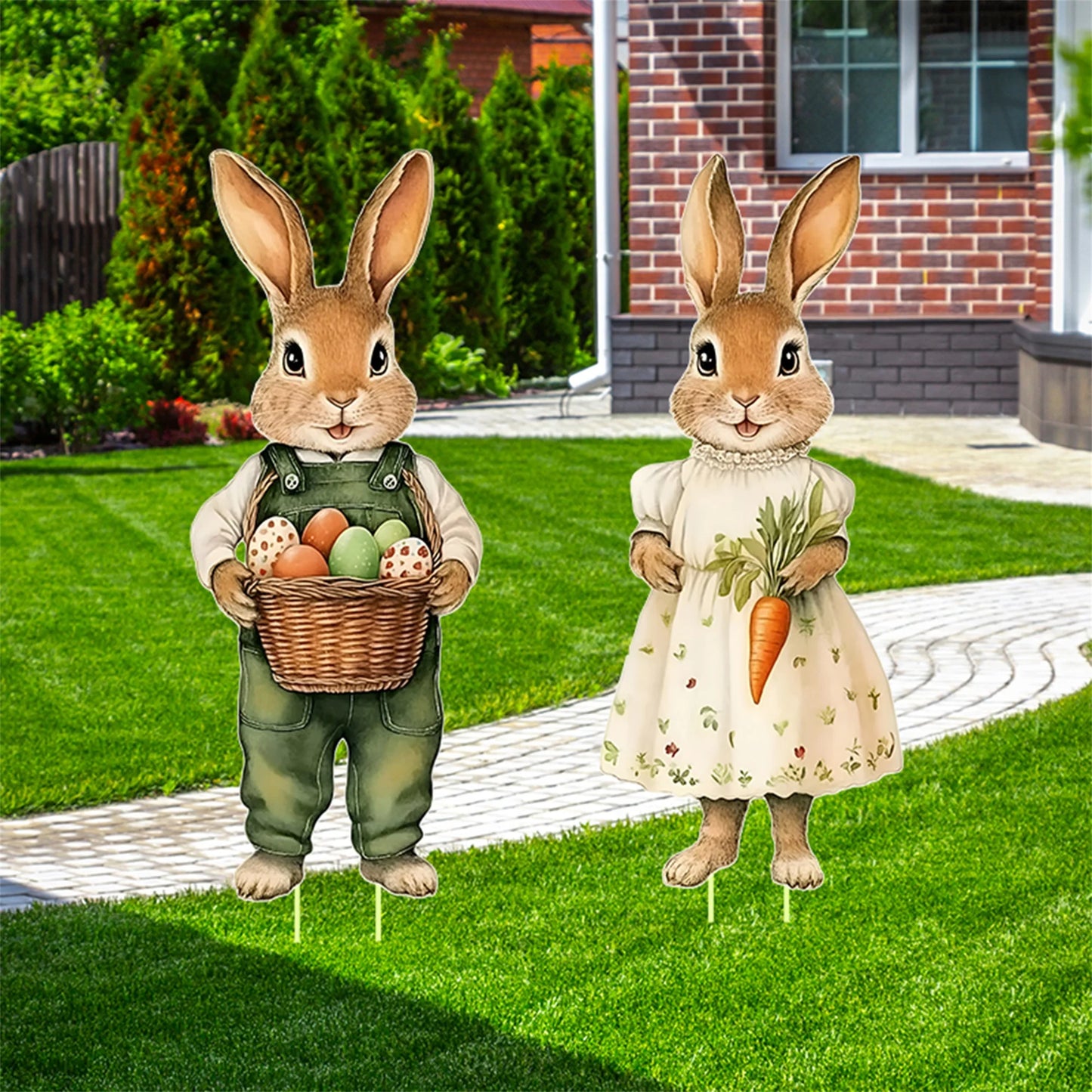 Springtime Bunny Garden Stakes Easter Yard Decor Whimsical Outdoor Signs