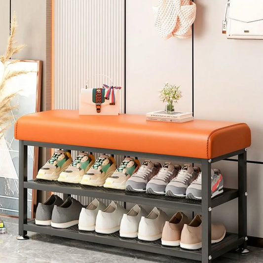 Storage Shoe Bench With Metal Frame Cushioned Seat Organizer Bedroom